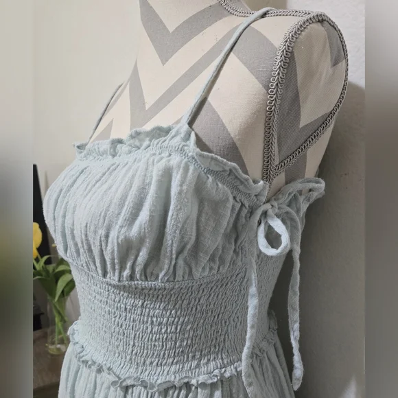 Urban Outfitters Douro Gauzey Midi Dress Light Pale Blue Green Size Small - Picture 5 of 15